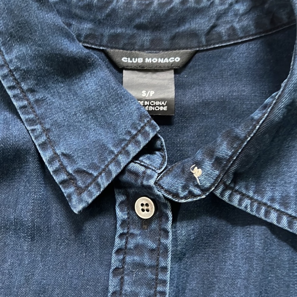 Club Monaco denim shirt in navy with silver buttons - Picture 4 of 8